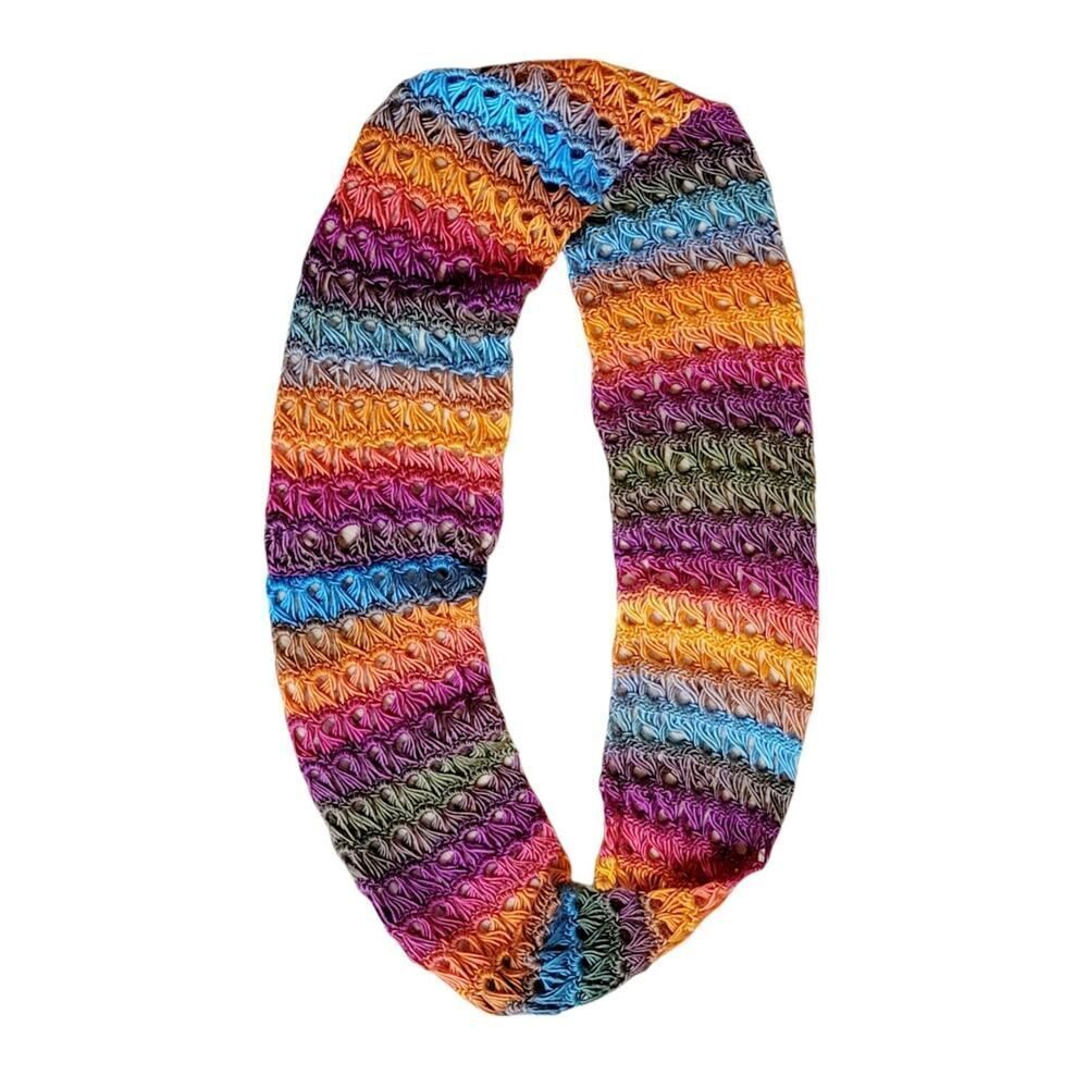 Hand Crocheted Rainbow Color Winter Scarf For Women‎ 26" Long